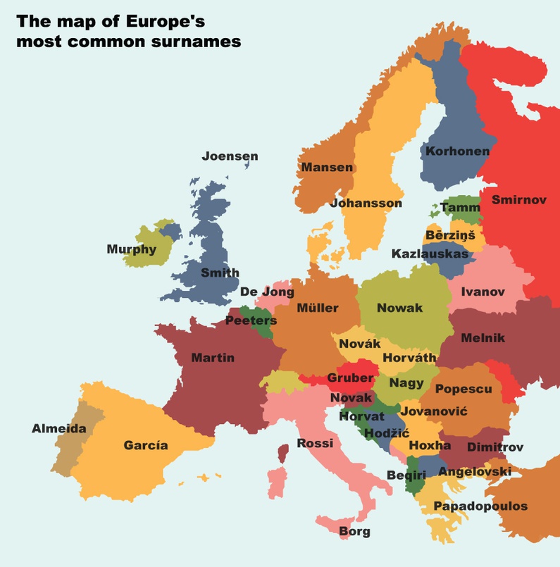 Map of the week Europe's most common surnames