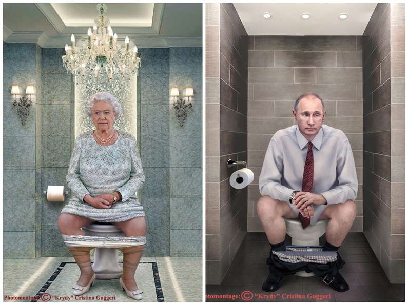 Макрон на унитазе. Мировые Лидеры в туалете.