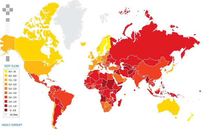 Auf der Skala von Transparency International belegen Deutschland (Platz 15), die Schweiz (Platz 8) und Österreich (Platz 15) vordere Ränge von insgesamt 178 Teilnehmern 