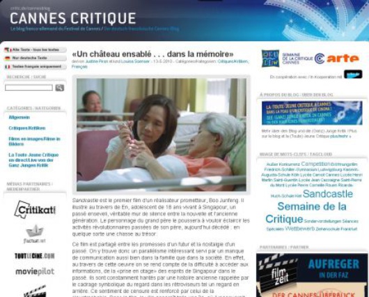 La page d'accueil du blog  "Cannes Critique"
