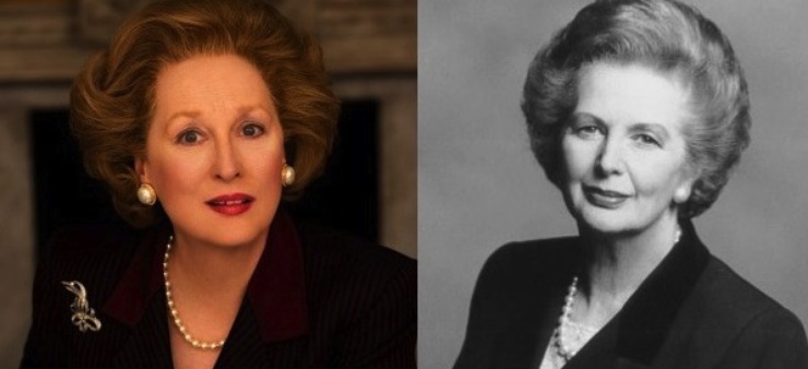 A la derecha, Margaret Thatcher en el papel de primera ministra