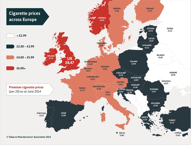 Map of the week: the prices of cigarettes across Europe