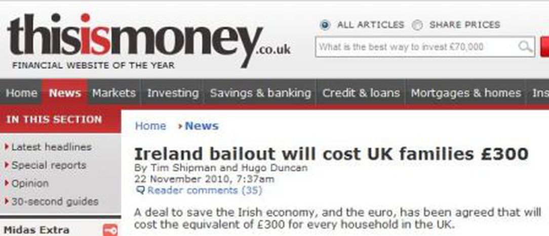 Image for European taxpayers are going to pay to bail out Ireland... Not